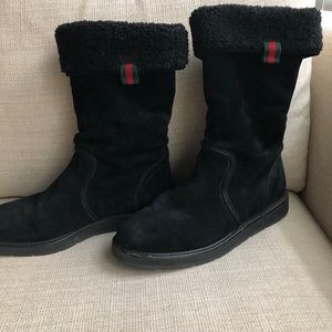 Gucci  web shearling boots black